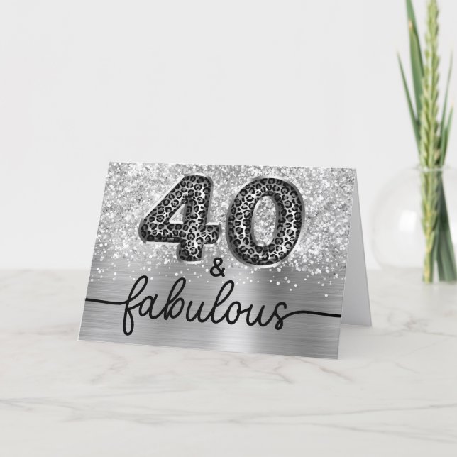 Carte Pailleté Argent Glam Leopardi 40 et Fabuleux (Devant)