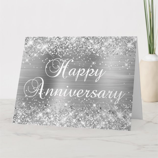 Carte Pailleté Argent Joyeux Anniversaire (Devant)