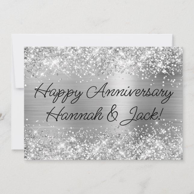 Carte Pailleté Argent Moderne Joyeux Anniversaire de Mar (Devant)