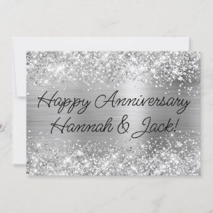Carte Pailleté Argent Moderne Joyeux Anniversaire de Mar