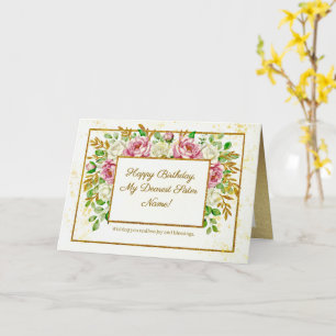 Carte Pailleté Floral Doré Élégant Anniversaire Personna