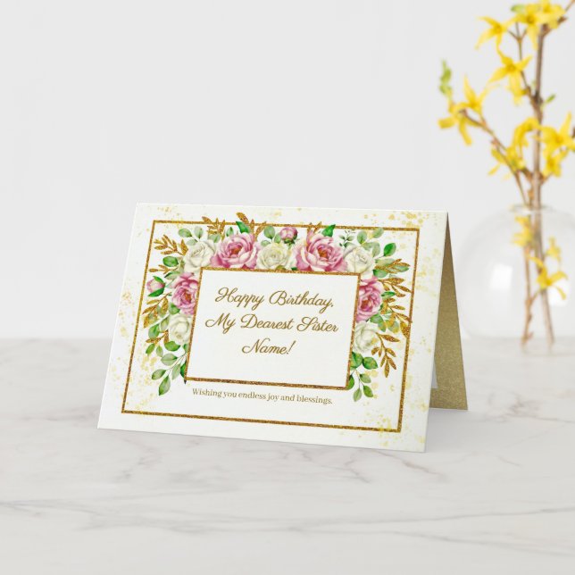 Carte Pailleté Floral Doré Élégant Anniversaire Personna (Fleur jaune)