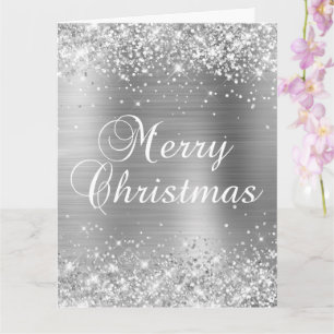 Carte Pailleté Grand Joyeux Noël en Papier D'argent