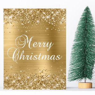 Carte Pailleté Or Feuille Grand Joyeux Noël