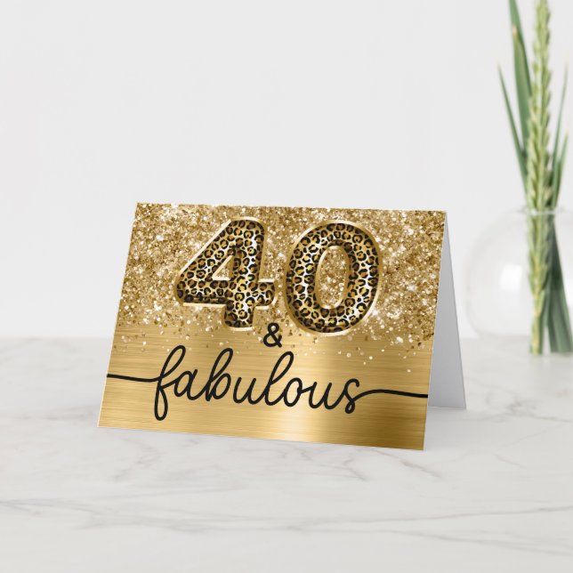 Carte Pailleté Or Léopard Glamour 40 et Fabuleux (Devant)