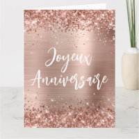 Pailleté Or Rose Feuille Joyeux Anniversaire Grand