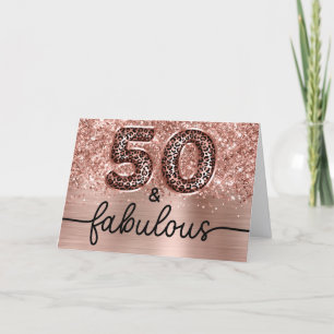 Carte Pailleté Rose Gold Léopard Glam 50 et Fabuleux