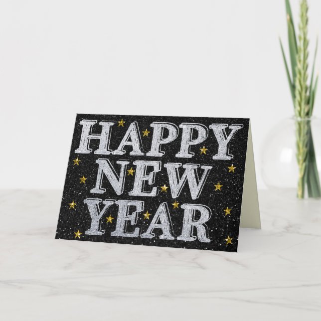 Carte Pailletée Bonne Année Argent & Or (Devant)