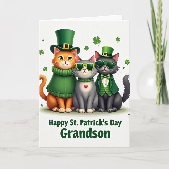Carte Pailletée de Félins pour la Saint-Patrick (Devant)