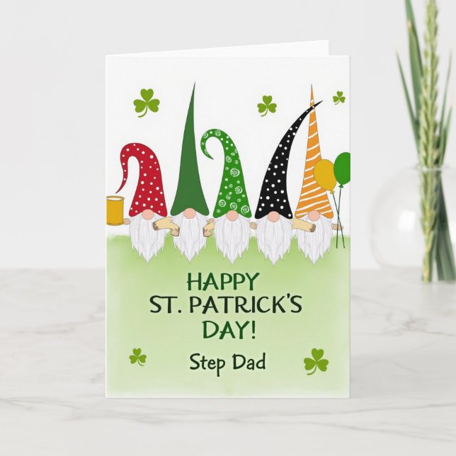 Carte Pailletée Gnome Saint-Patrick pour Beau-Père (Devant)