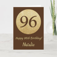 Carte pailletée marron et or pour le 96e anniversa