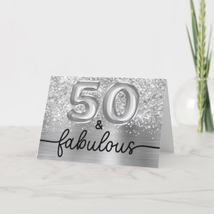 Carte Paillettes Argentées Glamour 50 et Fabuleuse