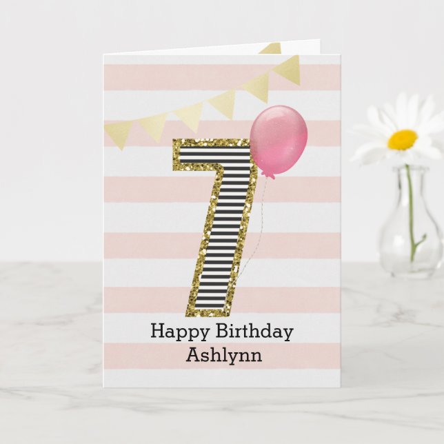 Carte Paillettes dorées et 7e anniversaire rose (Petite plante)