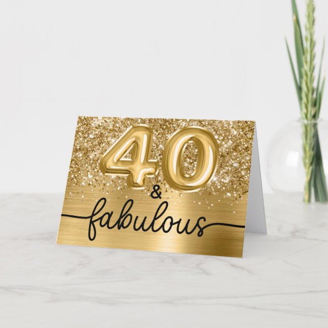 Carte Paillettes dorées Glam 40 et Fabuleuse (Devant)