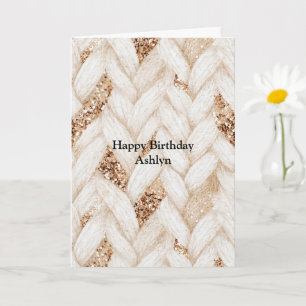 Carte Paillettes dorées tissu faux tissé blanc Anniversa