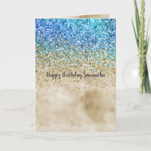 Carte Paillettes Violet Aqua Or
