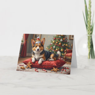 Carte Pain de Noël de chien Corgi avec couronne de Père