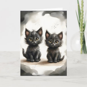 Carte Paire adorable de Black Kitties Portrait Blank