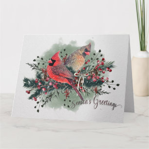 Carte Paire aquarelle des cardinaux Design de Noël