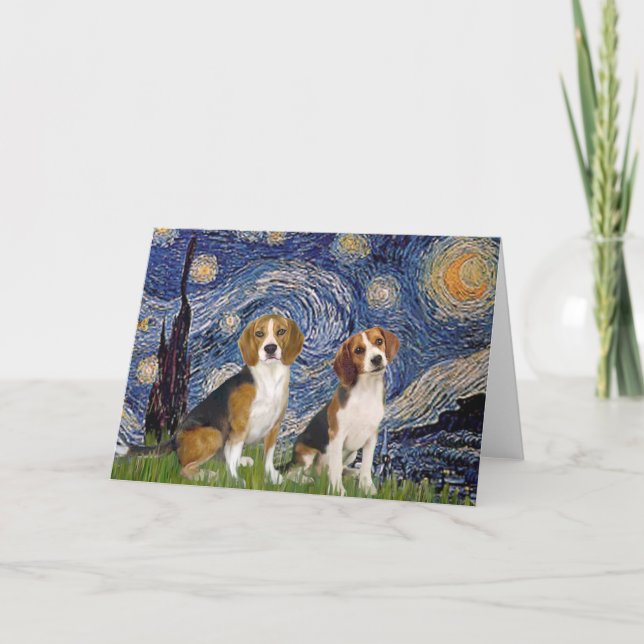 Carte Paire de Beagles - Nuit étoilée (Devant)