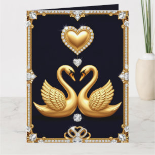 Carte Paire de cygnes de mariage classique avec des anne