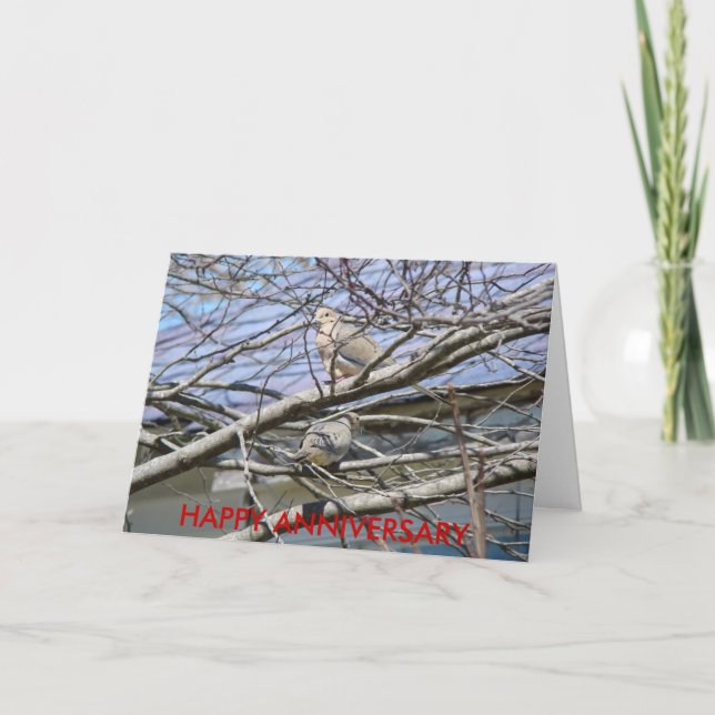 Carte Paire De Dove Entre Les Branches, BON ANNIVERSAIRE (Devant)