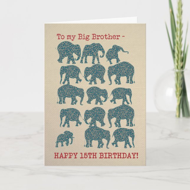 Carte Paisley Elephants 15e Anniversaire Carte, Big Brot (Devant)