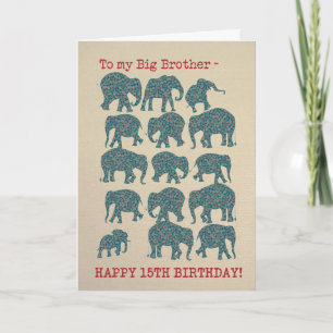 Carte Paisley Elephants 15e Anniversaire Carte, Big Brot