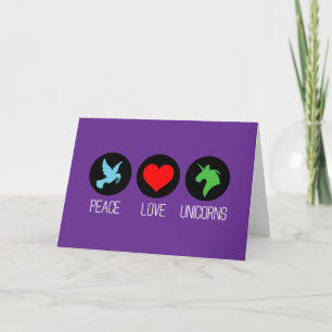 Carte Paix amour et licornes