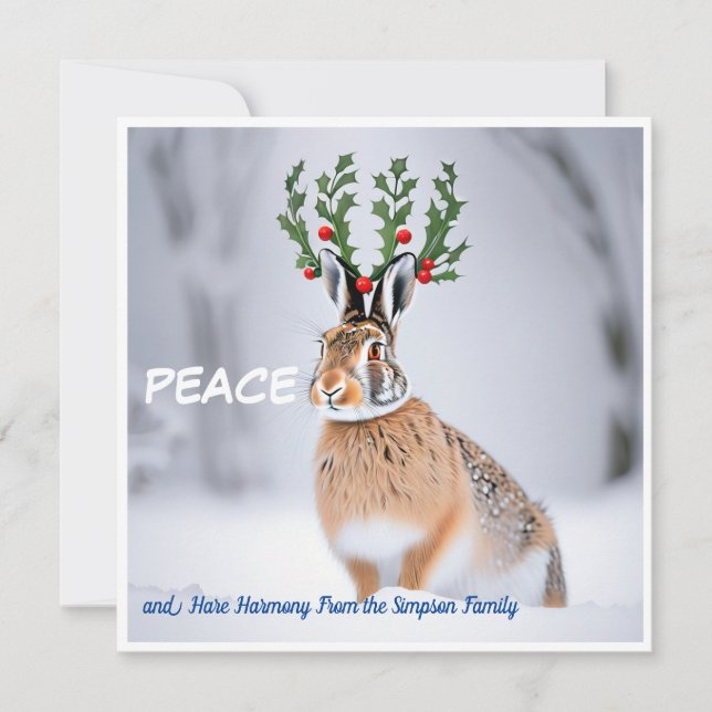 Carte Paix dans le monde : Holly Crown Hare Peace Love (Devant)