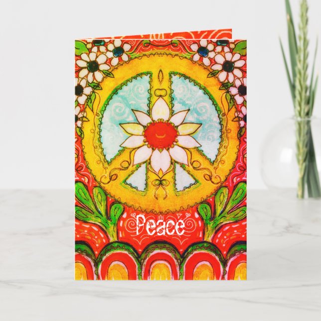 Carte Paix et Amour Daisy Hippie Bohème Message Original (Devant)