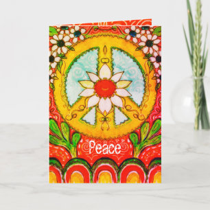 Carte Paix et Amour Daisy Hippie Bohème Message Original