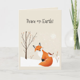 Carte Paix sur Terre Minimaliste Fox Bird mignon Animal