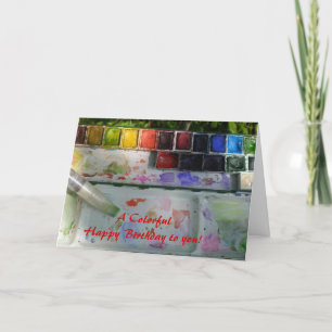 Carte Palette aquarelle et pinceau Joyeux anniversaire