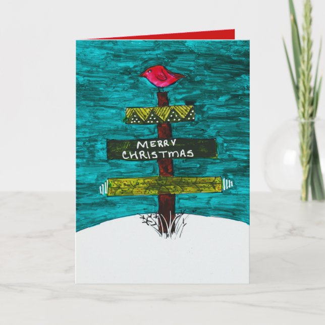 Carte Palette sapin de Noël avec un oiseau rouge (Devant)
