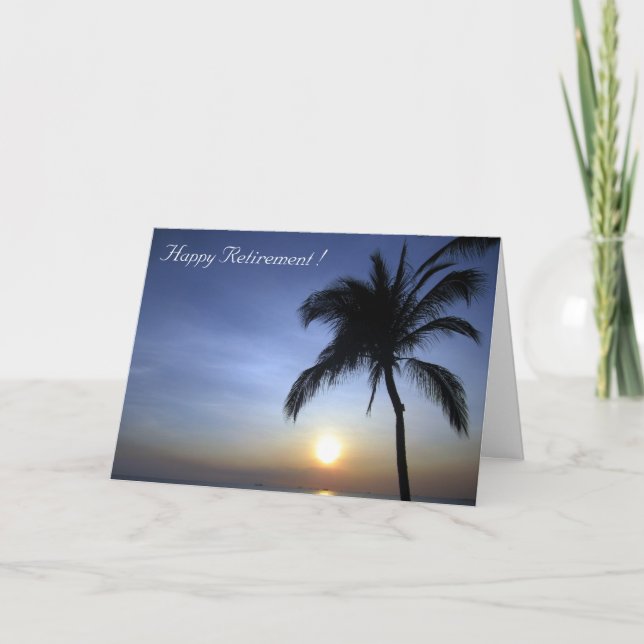 Carte palmier à la retraite au coucher du soleil (Devant)