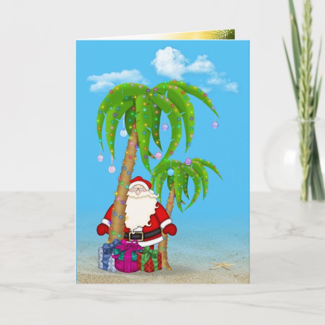 Carte Palmier de Noël tropical avec Père Noël (Devant)