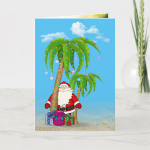 Carte Palmier de Noël tropical avec Père Noël