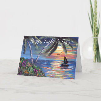 Carte Palmiers Coucher de soleil Peinture Océan Fête des