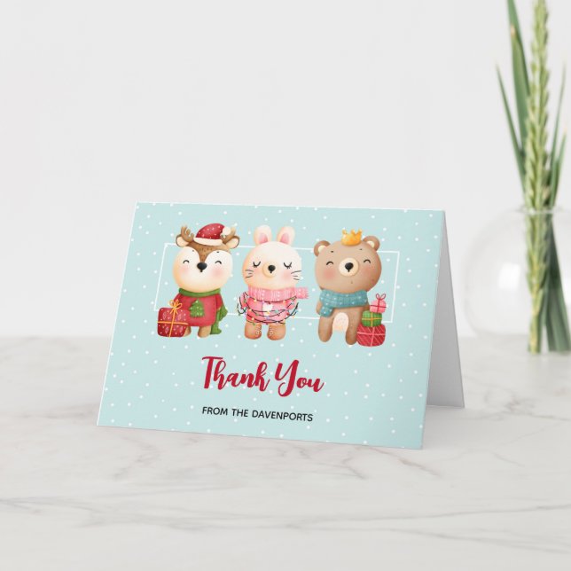 Carte Pals de Noël - Ours et Lapin Renne Merci (Devant)