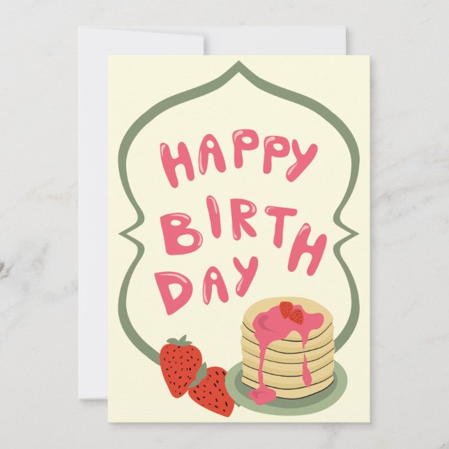 Carte Pancakes aux fraises Joyeux anniversaire (Devant)