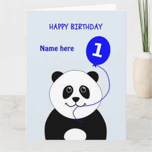 Carte Panda 1er anniversaire mignonne ajouter nom bleu