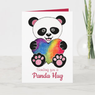 Carte Panda Aquarelle Cute Avec Coeur Arc En Ciel