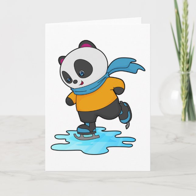 Carte Panda au patinage sur glace avec patins à glace et (Devant)