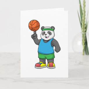 Carte Panda au sport avec basket-ball