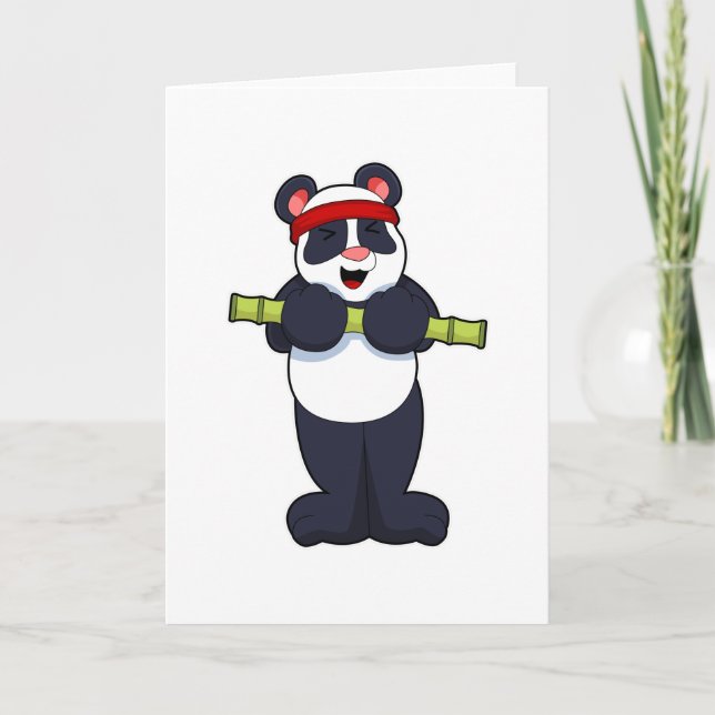 Carte Panda au travail avec poids en bambou (Devant)