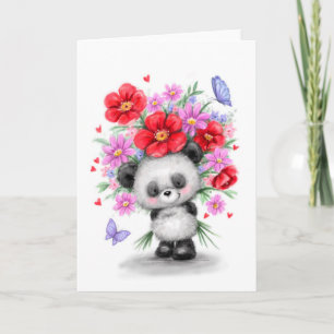 Carte Panda avec de belles fleurs pour un ami spécial