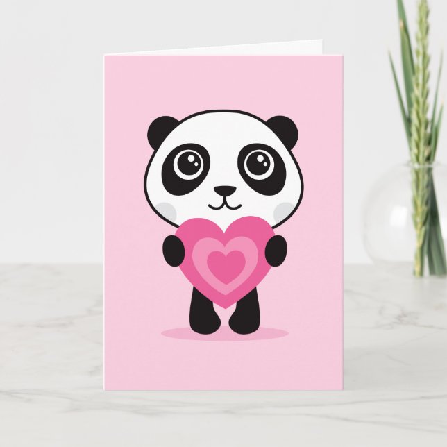 Carte Panda avec le coeur, je t'aime (Devant)