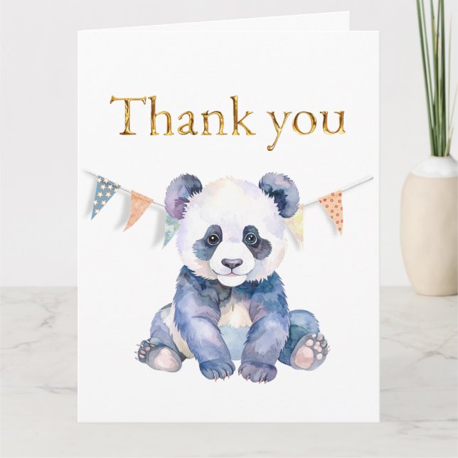 Carte Panda bébé aquarelle avec drapeaux de bottes Merci (Devant)