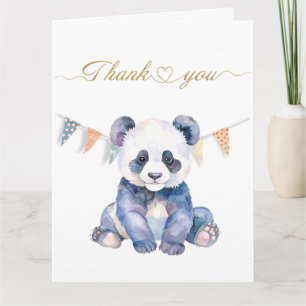 Carte Panda bébé aquarelle avec drapeaux de bottes Merci